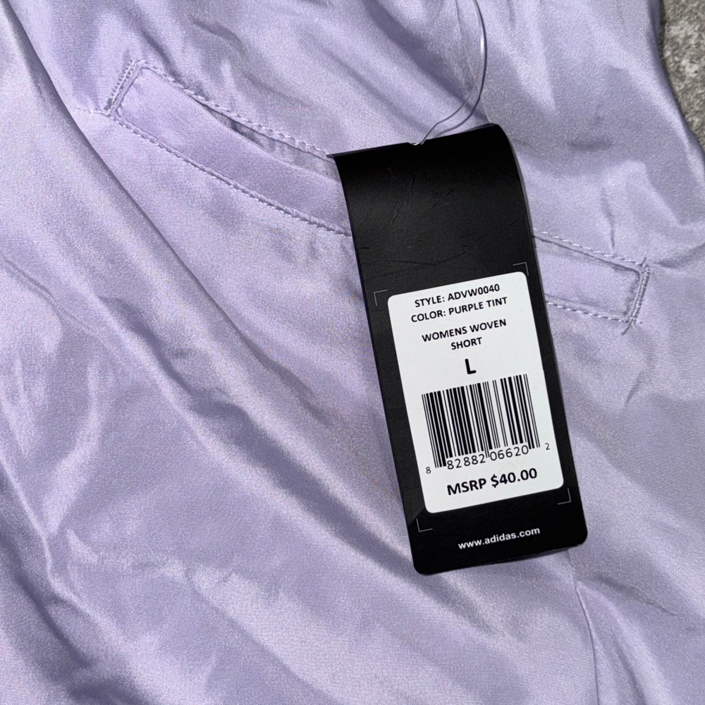 Adidas Woven Golf Shorts Womens Large Purple Tint NEW ADVW0040 Reflective Logo - Picture 3 of 6